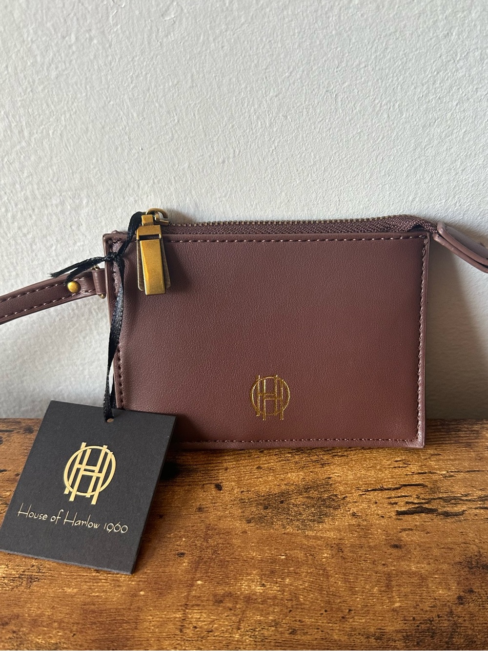 House of Harlow 1960 Burgundy Brown Faux Leather Card Holder Wallet Wristlet NWT